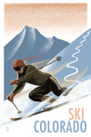 Colorado - Lithograph - Downhill Skier