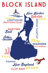 Block Island, Rhode Island - Typography & Icons (Primary Colors) - Lantern Press Artwork
