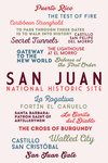 Puerto Rico - Typography - San Juan National Historic Site - Pink - Lantern Press Artwork