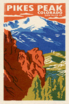 Pikes Peak, Colorado - Woodblock - Lantern Press Artwork