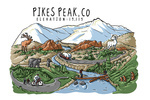 Pikes Peak, Colorado - Line Drawing - Lantern Press Artwork
