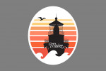 Maine - Lighthouse - Beach Sunset with Silhouette - Contour