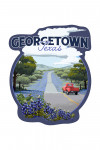 Georgetown, Texas - Bluebonnets & Highway - Badge - Contour - Lantern Press Artwork