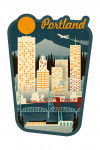 Portland, Oregon - Retro Skyline - Contour - Borderless - Lantern Press Artwork