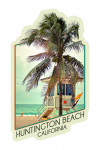Huntington Beach, California - Lifeguard Shack & Palm - Contour - Lantern Press Photography