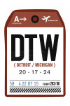 Detroit, Michigan - DTW - Luggage Tag - Contour - Lantern Press Artwork