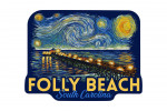 Folly Beach, South Carolina - Folly Beach Pier - Starry Night - Contour - Lantern Press Artwork