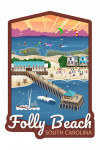 Folly Beach, South Carolina - Retro Style - Contour - Lantern Press Artwork