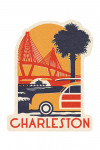 Charleston, South Carolina - Ravenel Bridge - Woodblock - Contour - Lantern Press Artwork