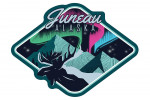 Juneau, Alaska - Northern Lights & Moose - Vector - Contour - Lantern Press Artwork