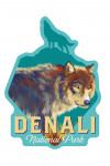 Denali National Park, Alaska - Wolf - Vivid Watercolor - Contour - Lantern Press Artwork