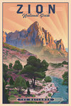 Zion National Park, Utah - Lithograph National Park Series - The Watchman