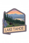 Lake Tahoe - Black Bear & Cubs with Flowers - Contour