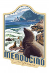 Mendocino, California - Sea Lions on Coast - Contour - Lantern Press Artwork