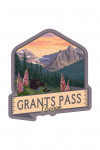 Grants Pass, Oregon - Bear and Spring flowers - Badge - Contour - Lantern Press Artwork
