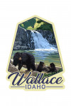 Wallace, Idaho - Black Bear Family & Waterfall - Contour - Lantern Press Artwork