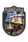 Montana - Retro Camper & Lake with Bear Family - Contour - Lantern Press Artwork