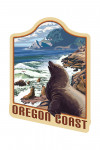 Oregon - Oregon Coast - Sea Lions & Lighthouse - Contour - Lantern Press Artwork