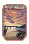 Lake Winnipesaukee, New Hampshire - Dock Scene at Sunset - Contour - Lantern Press Artwork