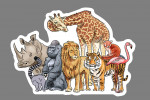 Zoo Animals - Giraffe, Lion, Tiger, Gorilla, Rhino, Lemur, Red Panda, Flamingo - Line Drawing