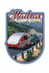 Madras, Oregon - Retro Camper on Road - Contour - Lantern Press Artwork